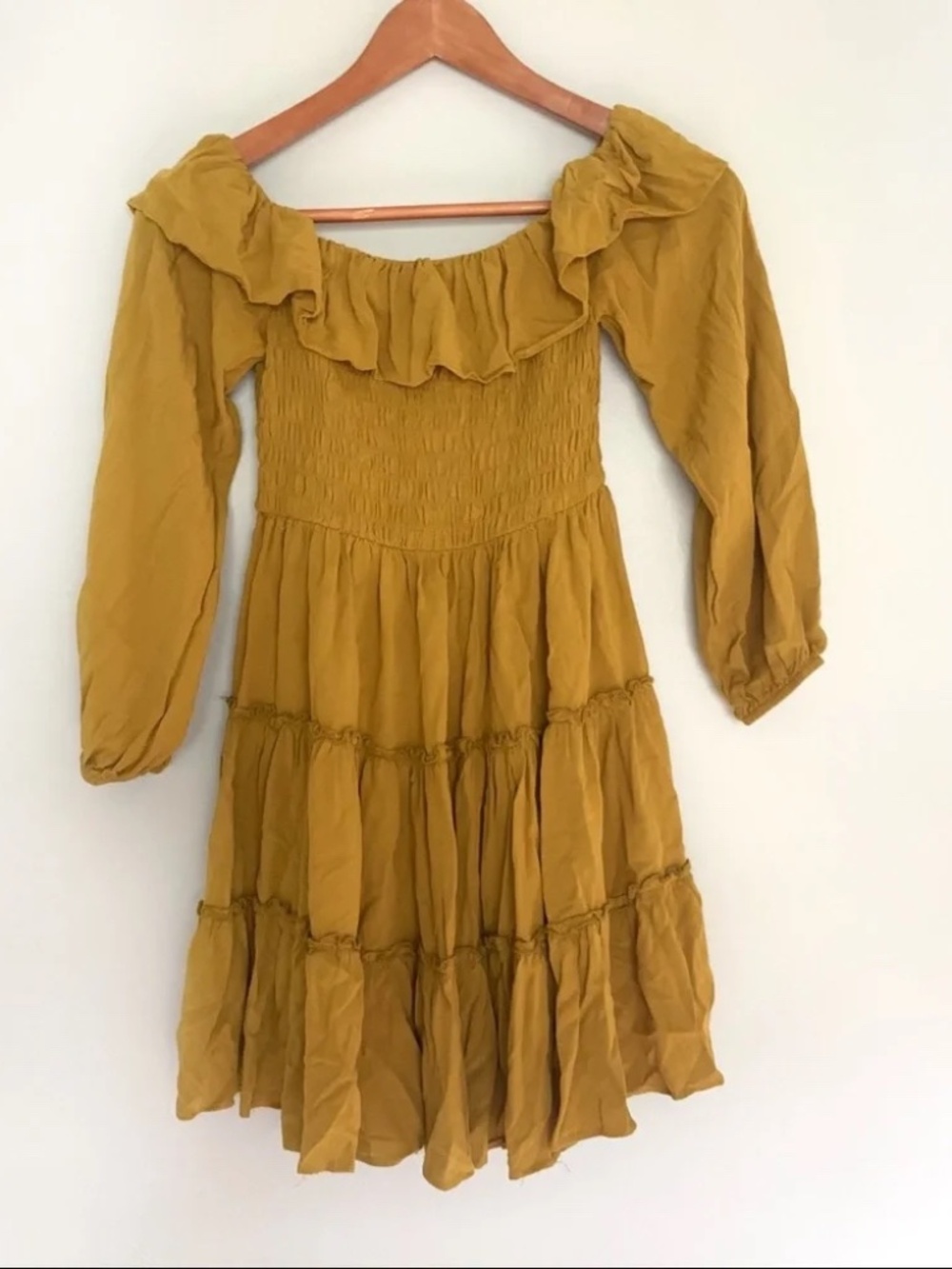 Forever 21 • Tiered Long Sleeve Ruffle Dress • Mustard • S